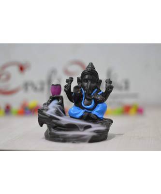 eCraftIndia Blue Lord Ganesha Decorative Showpiece with 10 free Smoke Backflow Scented Cone Incenses 1