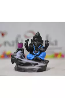 eCraftIndia Blue Lord Ganesha Decorative Showpiece with 10 free Smoke Backflow Scented Cone Incenses