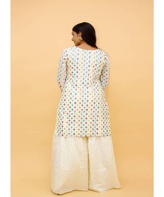 White Georgette Base Designer Sharara Suit with Thread & Foil Work 2