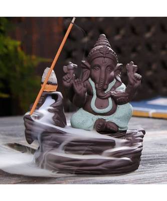 eCraftIndia Green Lord Ganesha Decorative Showpiece with 10 free Smoke Backflow Scented Cone Incenses 1