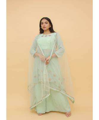 Sea Green Color Georgette Base Salwar Kameez with Swarovski Work 1
