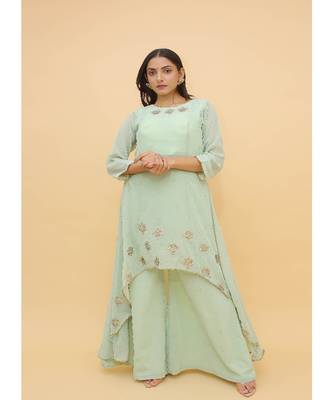 Sea Green Color Georgette Base Salwar Kameez with Swarovski Work 2