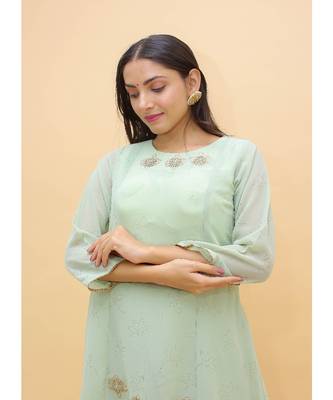 Sea Green Color Georgette Base Salwar Kameez with Swarovski Work 3