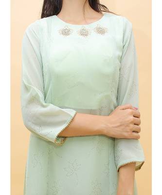 Sea Green Color Georgette Base Salwar Kameez with Swarovski Work 4