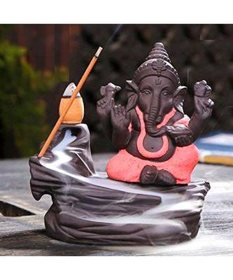 eCraftIndia Red Lord Ganesha Decorative Showpiece with 10 free Smoke Backflow Scented Cone Incenses 1