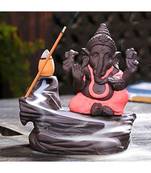 eCraftIndia Red Lord Ganesha Decorative Showpiece with 10 free Smoke Backflow Scented Cone Incenses