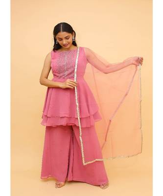 Baby Pink Color Georgette Base Salwar Kameez with Swarovski Work 1