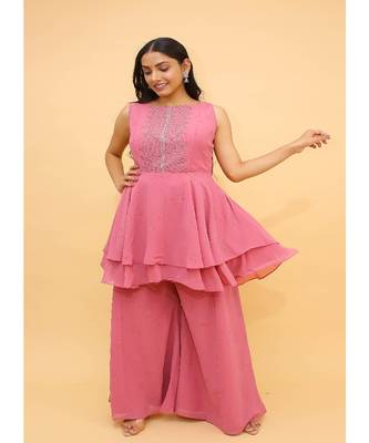 Baby Pink Color Georgette Base Salwar Kameez with Swarovski Work 2