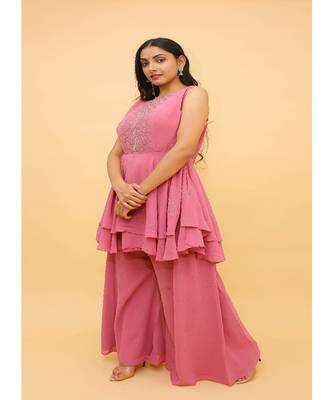 Baby Pink Color Georgette Base Salwar Kameez with Swarovski Work 3