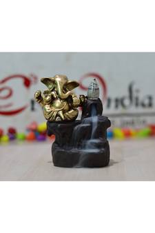 eCraftIndia Golden Lord Ganesha Decorative Showpiece with 10 free Smoke Backflow Scented Cone Incenses