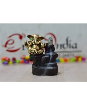 eCraftIndia Golden Lord Ganesha Decorative Showpiece with 10 free Smoke Backflow Scented Cone Incenses 1