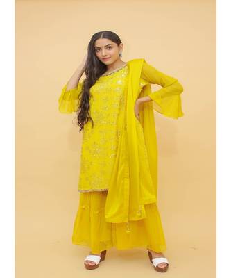 Mustard Color Chinon Base Salwar Kameez with Sequins & Sequins Work 1