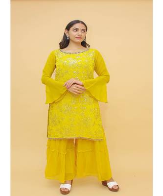 Mustard Color Chinon Base Salwar Kameez with Sequins & Sequins Work 2