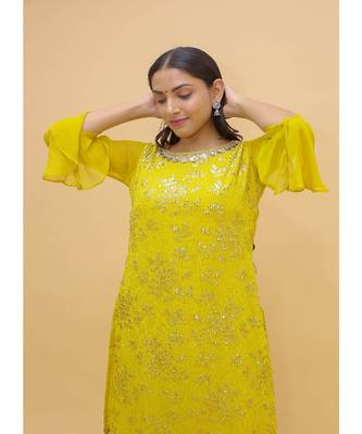 Mustard Color Chinon Base Salwar Kameez with Sequins & Sequins Work 4