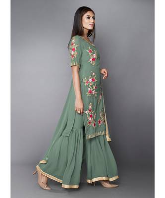 Pista Green Color Georgette Base Salwar Kameez with Thread & Sequins Work 1