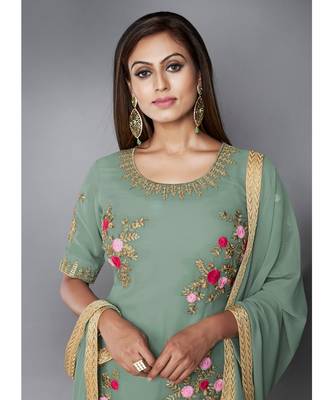 Pista Green Color Georgette Base Salwar Kameez with Thread & Sequins Work 3