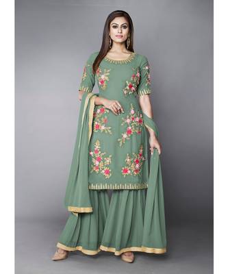 Pista Green Color Georgette Base Salwar Kameez with Thread & Sequins Work 5