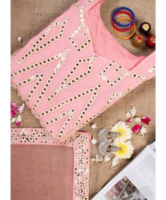 Baby Pink Color Georgette Base Salwar Kameez with Thread & Foli Mirror Work 2