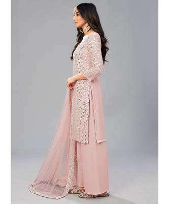 Baby Pink Color Georgette Base Salwar Kameez with Thread & Foli Mirror Work 3