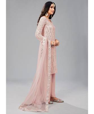 Baby Pink Color Georgette Base Salwar Kameez with Thread & Foli Mirror Work 4