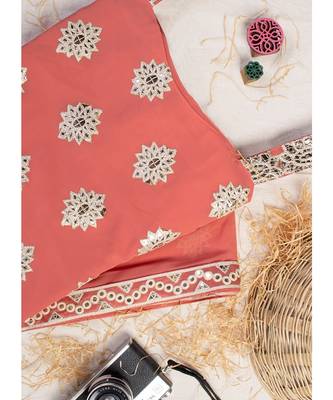 Orange Color Georgette Base Salwar Kameez with Thread & Foil Mirror Work 2