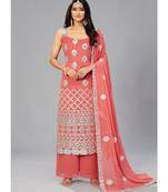 Orange Color Georgette Base Salwar Kameez with Thread & Foil Mirror Work