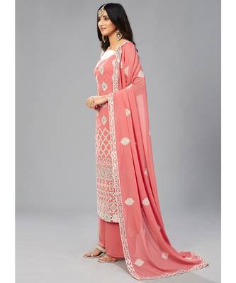 Orange Color Georgette Base Salwar Kameez with Thread & Foil Mirror Work 3