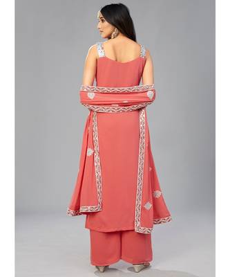 Orange Color Georgette Base Salwar Kameez with Thread & Foil Mirror Work 5