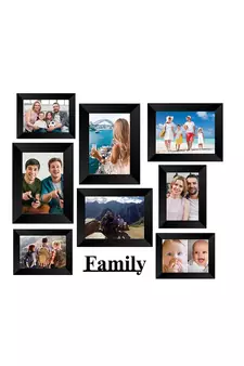 India Memory Wall Collage Photo Frame  Set of 8 Photo Frames for 4 Photos of 46, 4 Photos of 57, 1 Piece of FAMILY