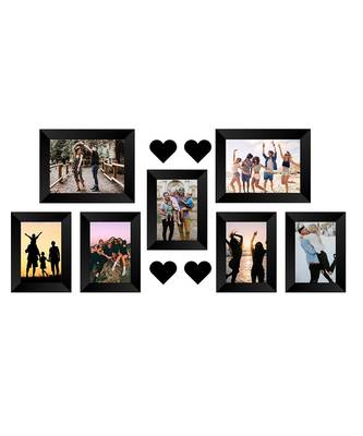 India Memory Wall Collage Photo Frame  Set of 7 Photo Frames for 5 Photos of 46, 2 Photos of 57, 4 Pieces of HEARTS 1