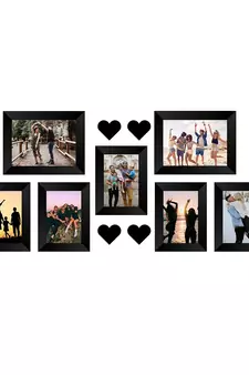 India Memory Wall Collage Photo Frame  Set of 7 Photo Frames for 5 Photos of 46, 2 Photos of 57, 4 Pieces of HEARTS