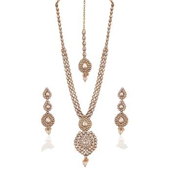 Classy Gold Plated Australian Diamond Stone  Necklace Set 1