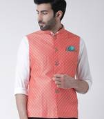 Pink printed blended cotton nehru-jacket