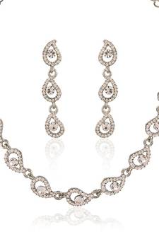 Stylish Rhodium Plated Australian Diamond Stone  Necklace Set