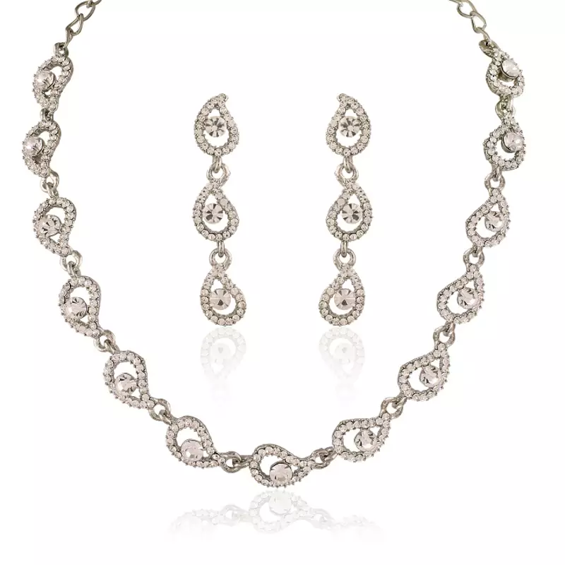 Stylish Rhodium Plated Australian Diamond Stone  Necklace Set