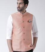 Pink printed blended cotton nehru-jacket