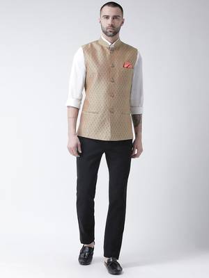 Pink printed blended cotton nehru-jacket 4