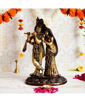 eCraftIndia Antique Finish Radha Krishna Handcrafted Brass Idol Pair 1