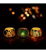 eCraftIndia Set of 3 Mosaic Glass Decorative Tea Light Holder/Diya