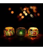 eCraftIndia Set of 3 Mosaic Glass Decorative Tea Light Holder/Diya