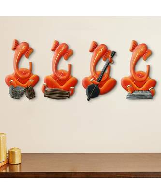 eCraftIndia Set of 4 Musician Lord Ganesha Handcrafted Iron Wall Hangings 1