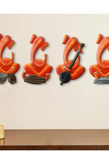 eCraftIndia Set of 4 Musician Lord Ganesha Handcrafted Iron Wall Hangings