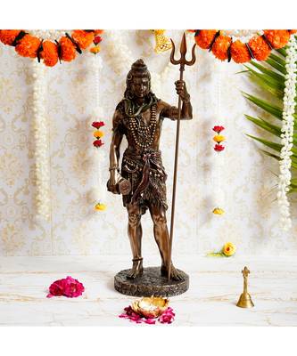 eCraftIndia Lord Shiva Standing With Trishul in Hand Cold Cast Bronze Resin Idol 1