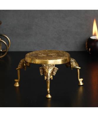 eCraftIndia Decorative Brass Stool with Elephant Design Legs 1