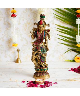 eCraftIndia Goddess Radha Handcrafted Brass Idol with Stone Work - 13.77 Inch Height 1