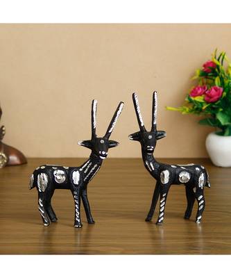 eCraftIndia Set of 2 Black and Silver Metal Handcrafted Deer Figurine 1