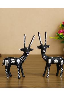eCraftIndia Set of 2 Black and Silver Metal Handcrafted Deer Figurine