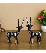 eCraftIndia Set of 2 Black and Silver Metal Handcrafted Deer Figurine