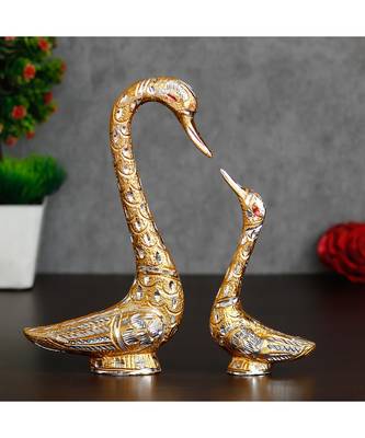 eCraftIndia Loving Golden Swan Couple Metal Handcrafted Decorative Figurine 1