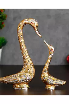 eCraftIndia Loving Golden Swan Couple Metal Handcrafted Decorative Figurine